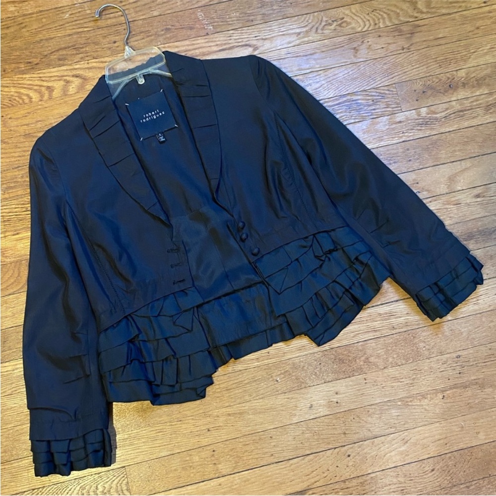 Robert Rodriguez Black Ruffle Peplum Blazer Size 2